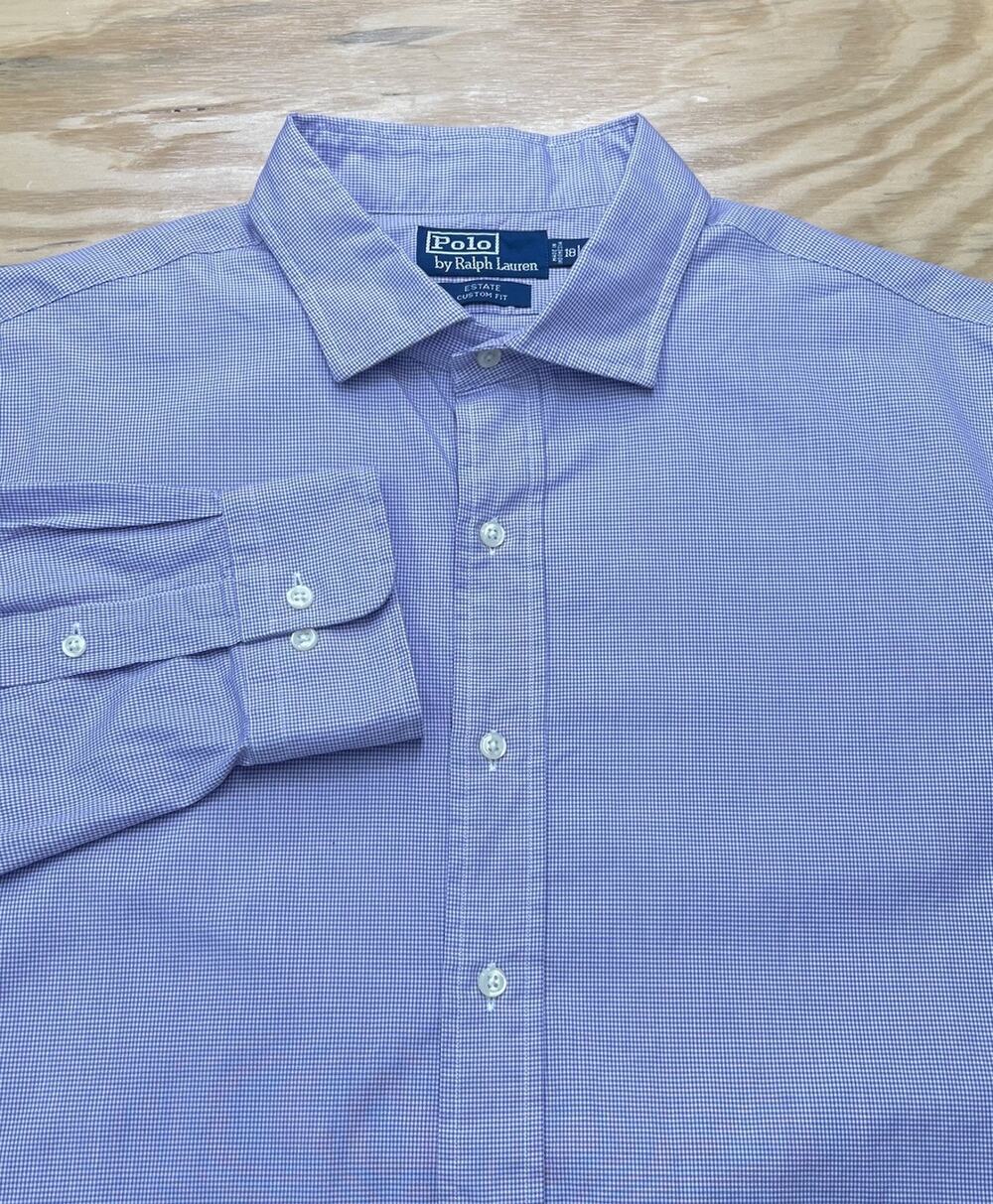 Polo Ralph Lauren Estate Custom Fit Dress Shirt Men 18 XXL Purple Check Preppy